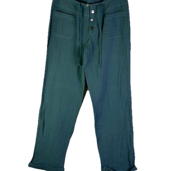 Sundance Catalog Gauzy Cotton Button Fly Drawstring Pants Coastal - Picture 1 of 8